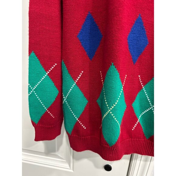 Vintage Pringle Argyle Crewneck Pullover Sweater Red Green Sz Small Knitwear - Picture 4 of 10